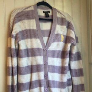 Hot Topic Purple Lilac White Striped Long Cardigan Half Moon XS